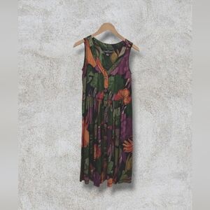 Vintage Casual Sleeveless Dress - Tropical Floral